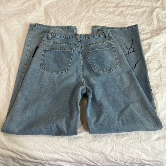SHEIN Light Wash High Rise Wide Leg Graphic Jeans sz XS - Picture 14 of 16
